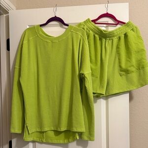 Blakely Lime Green Women's Ribbed Short Set